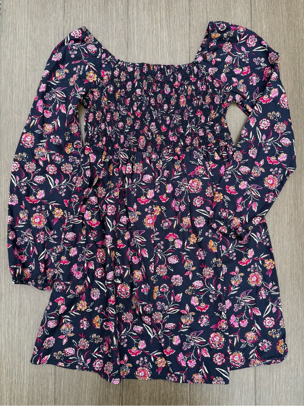Gap Girl's Long Sleeve 100% Cotton Smocked Floral Print Dress Size M (7/8)